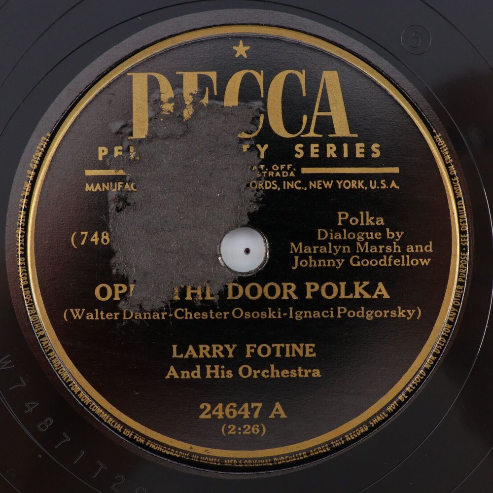 Larry Fotine - Open The Door Polka / St. Bernard Waltz -1949 78 rpm Record 24647
